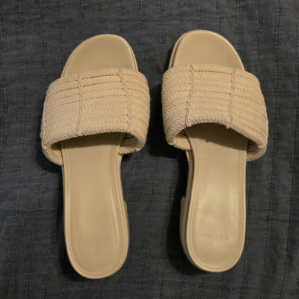 Vince Cream Quilted Sandals with Geometric Stitching